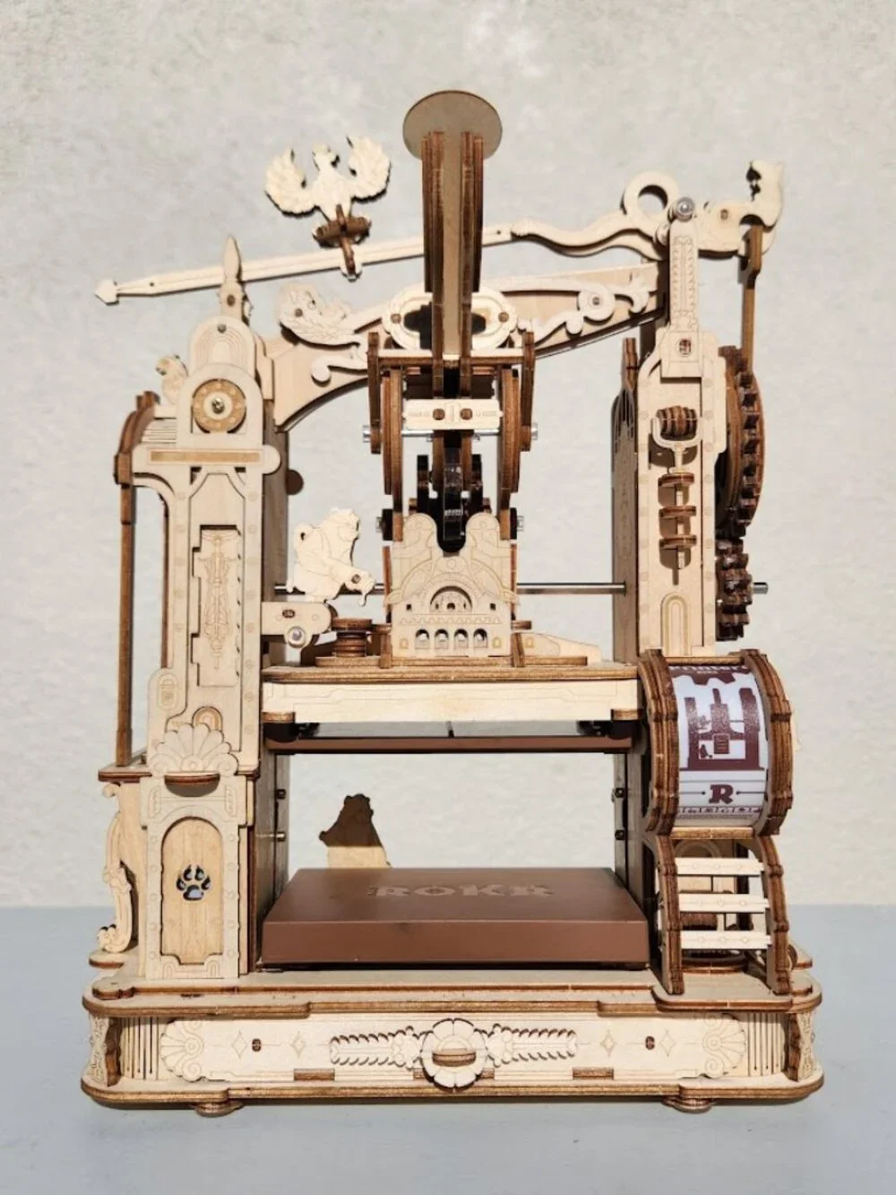 Printing Press Mechanical Model Decor Wood Wooden STEM Display A Real working Me
